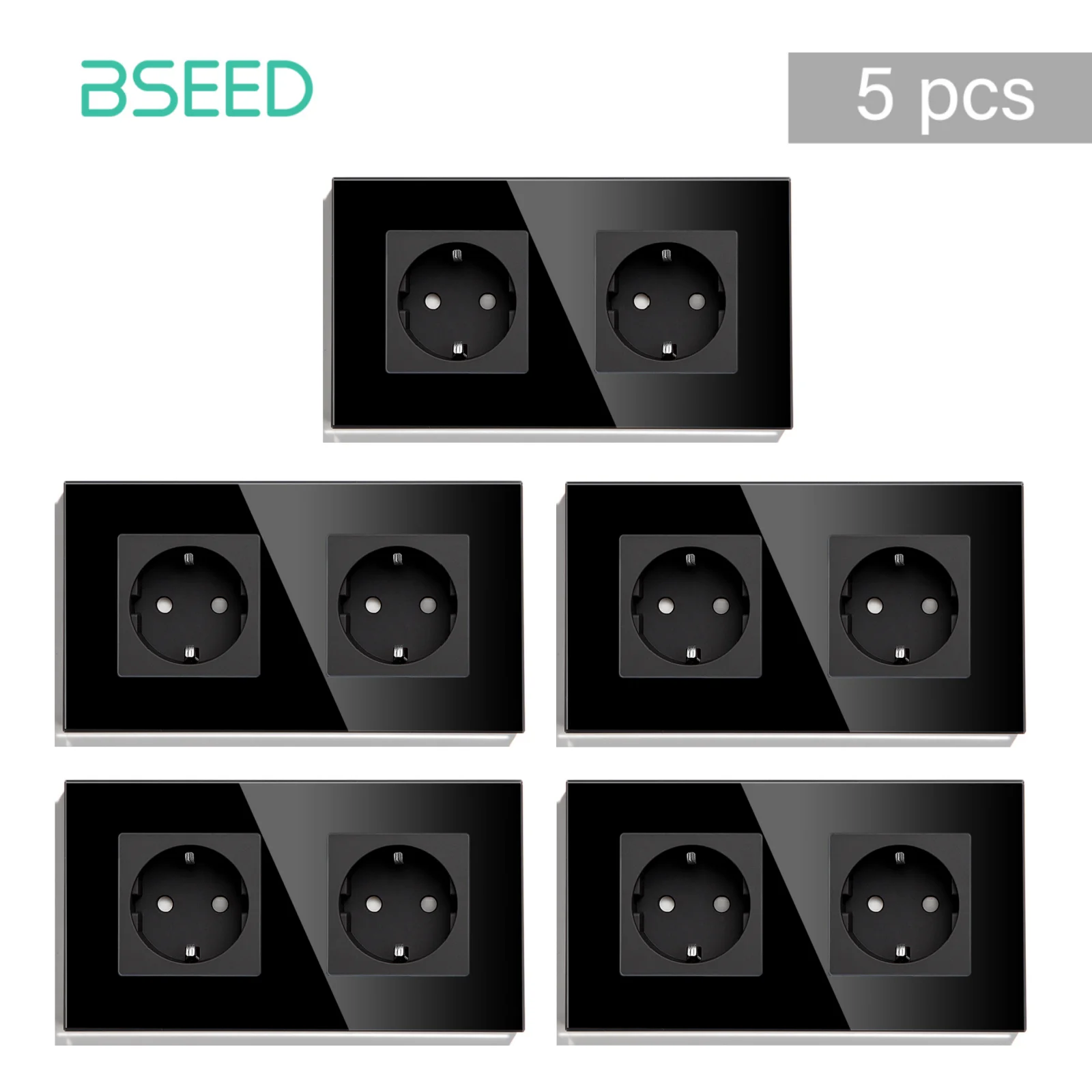 BSEED EU Standaard Stopcontact Glazen Frame 16A Dubbele Stopcontacten 157mm Voor Thuiskantoor Slaapkamer Stopcontact 3 Kleuren - afbeelding 1