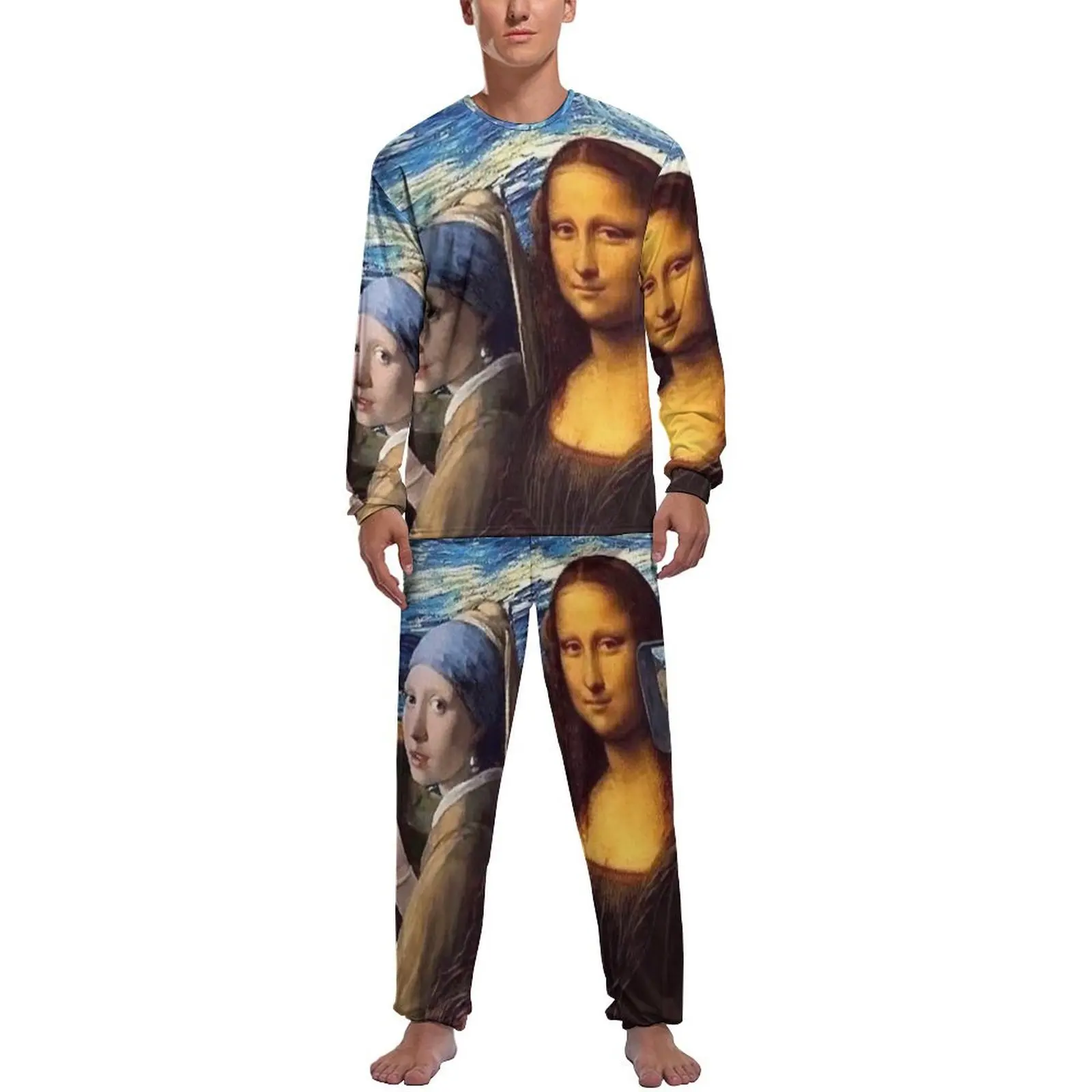 Van Gogh Pajamas Long Sleeve Mona Lisa Girl with A Pearl Earring 2 Pieces Casual Pajama Sets Autumn Men Design Fashion Nightwear