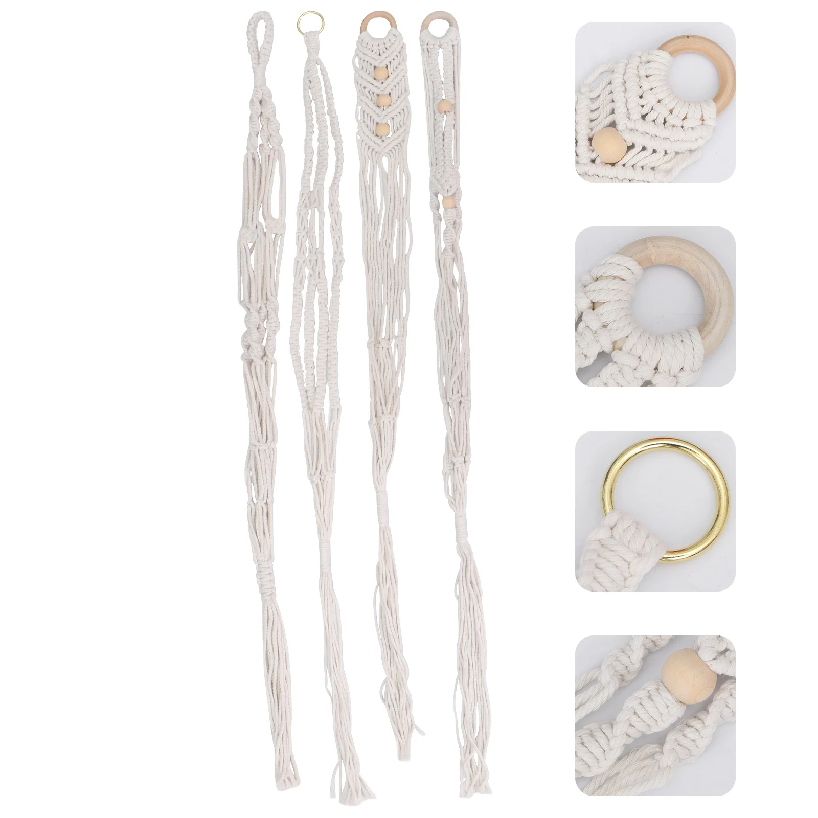 

4pcs Cotton Rope Flowerpot Net Bag Pots Indoor Plants Hanging Basket Durable Safe H Knitting Home Store Patio Deck Balcony