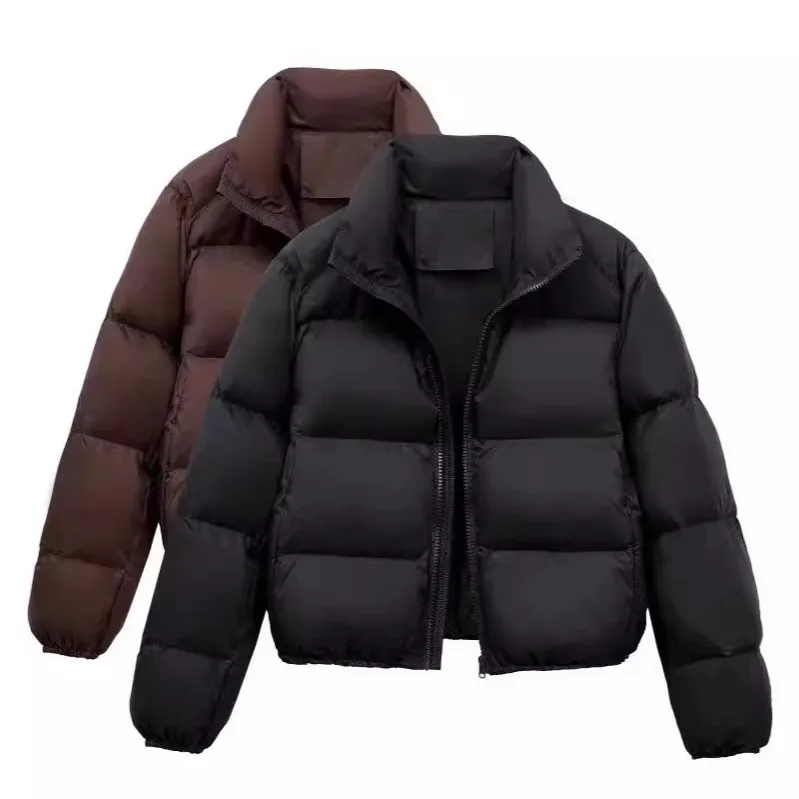 冬の女性用カジュアルコットンパッド入りジャケットコートストリートスタイルストレートカットロングスリーブジッパー付きオーバーロング丈無地