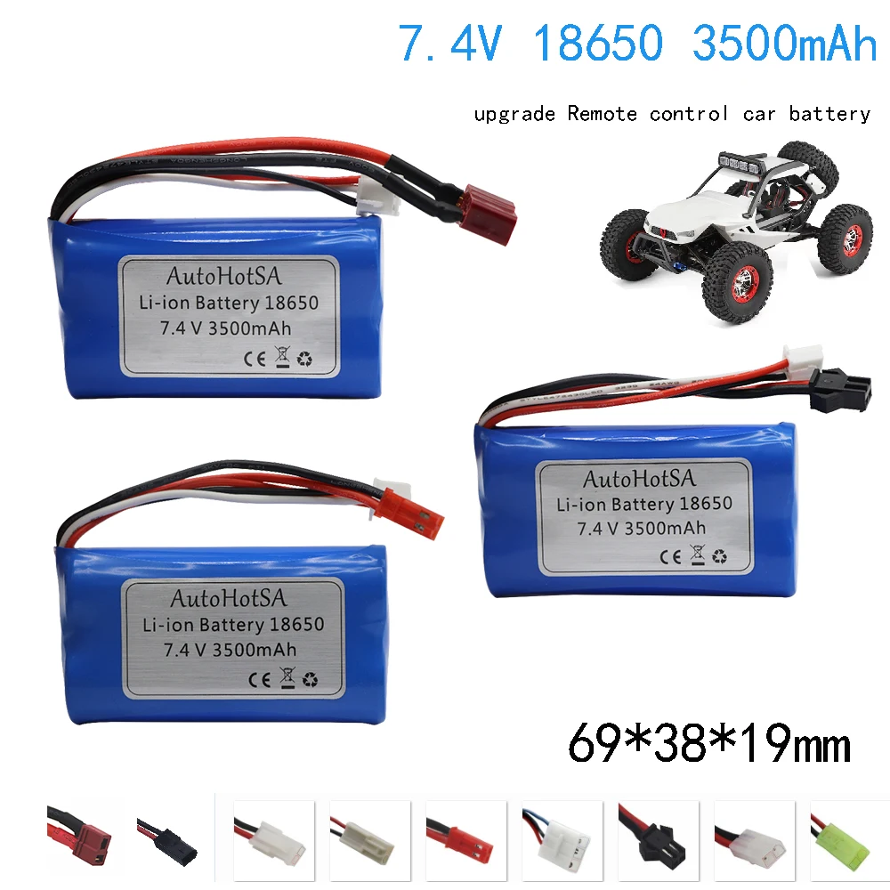 7.4V 3500mah High capacity  Li-ion Battery 18650 2S T Plug for Q46 Wltoys 10428 /12428/12423 RC Car Spare Accessories 7.4V JST