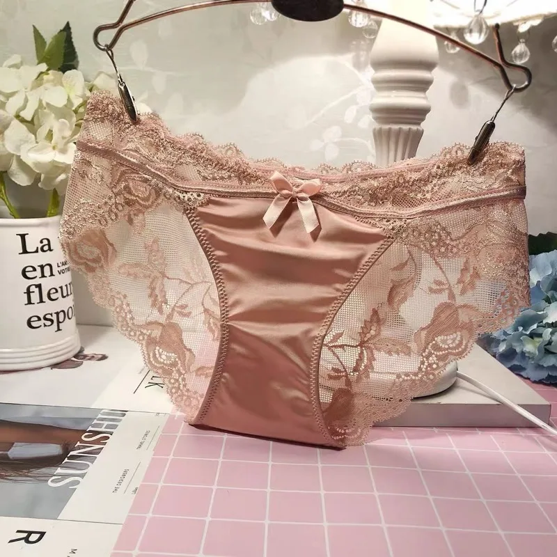 Tweedelige damesslipjes Frans ondergoed Sexy lingerie Naadloze kanten vlinderdas slipje Lage taille Sneldrogend doorzichtig slipje