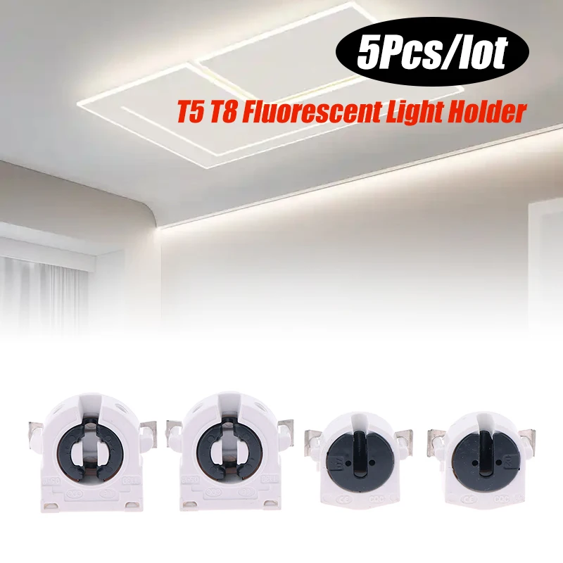 5Pcs T5 T8 Fluorescent Light Holder G5 G13 Base Non-Shunted Heat-Resistant Lamp Socket AC 500V 2A For LED Fluorescent Light Tube
