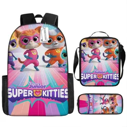 Cute Cat Super kitties Schoolbag Travel Backpack Lunch Bag Pencil Case set for Kids Students