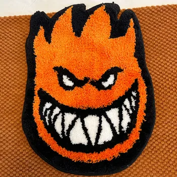 Spitfire Bighead Flame Tufted Rug, Cool Skate Monster Face Shaped Area Carpet, Soft…
