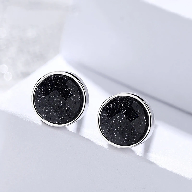 Modian New Arrival 100% 925 Sterling Silver Black Opal Sparkling Stud Earrings For Women Valentine\'s Day Silver Jewelry