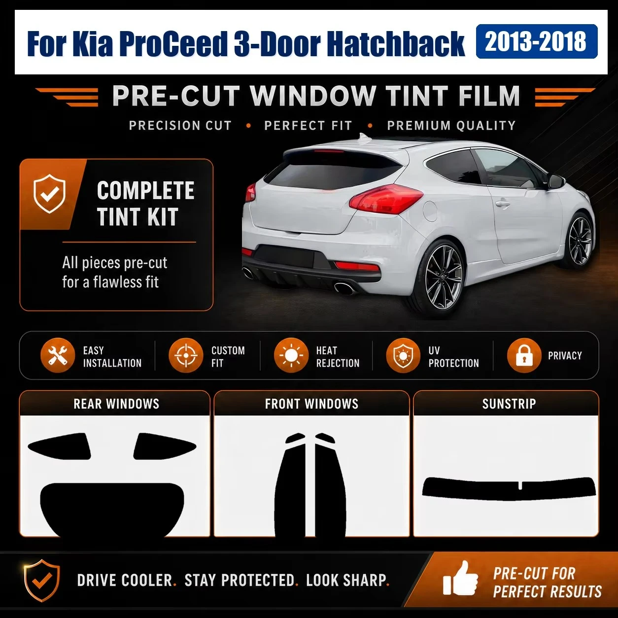 Custom Cut Full Set Precut Window Tint Film for Kia ProCeed 3-Door Hatchback 2013-2018, Automotive Glass Privacy Protection Kit