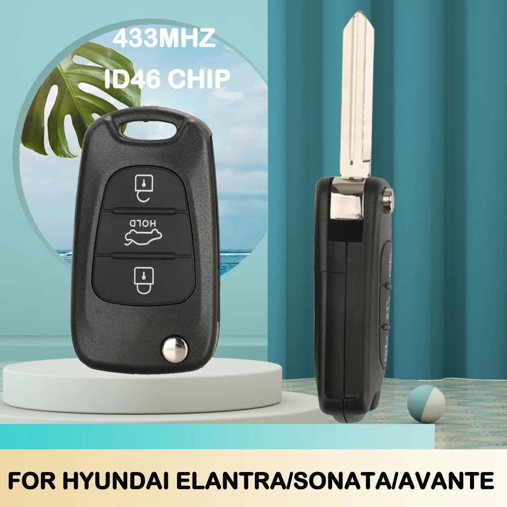 

jingyuqin 3 Buttons Folding Remote control car key Case Shell 433MHZ ID46 Chip For Hyundai Elantra/Sonata/Avante