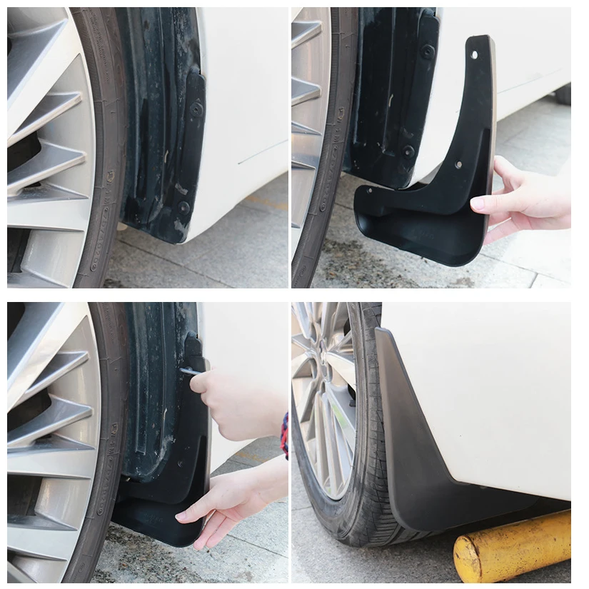 Conjunto de 4 Peças de Protetores de Pneus Universais para Carro, Protetores de Lama Dianteiros e Traseiros com Parafuso, Acessórios Protetores para Automóveis