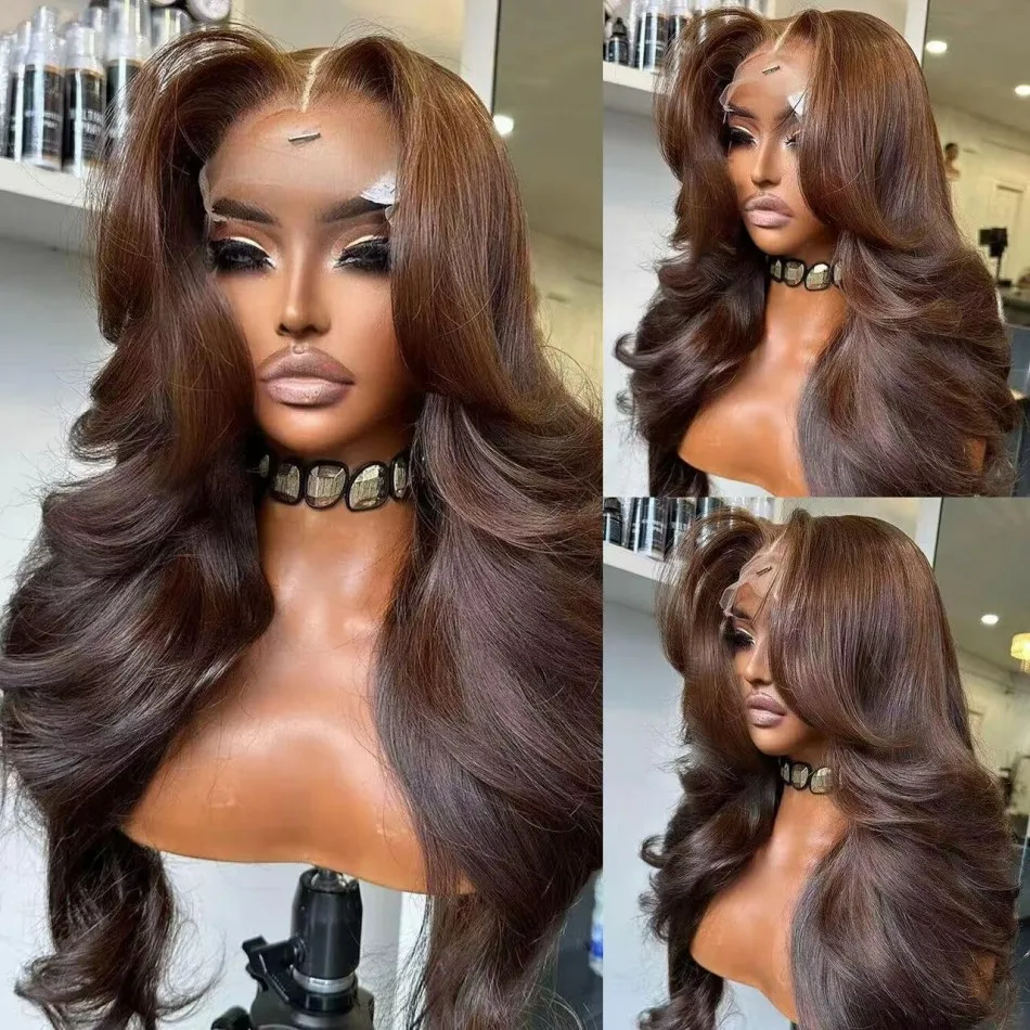 

Chocolate Brown 13x4 Lace Front Wig Brazilian Pre Plucked 13x6 HD Lace Frontal Wigs Brown Body Wave Human Hair 5x5 Closure Wigs