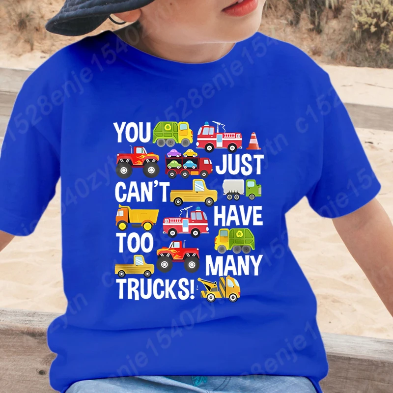 You Just Can't Have Too Many Trucks Print T-shirt Children Boys Summer Short Sleeve T Shirt Kids Hot Selling Tops Crew Neck Tees