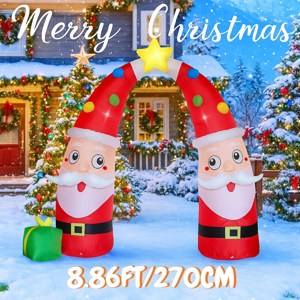 8.86FT Inflatable Toy Santa Arch Gift with LED Lights Holiday Gifts Xmas Decorations for Yard Supplies Home Decoration Ornaments