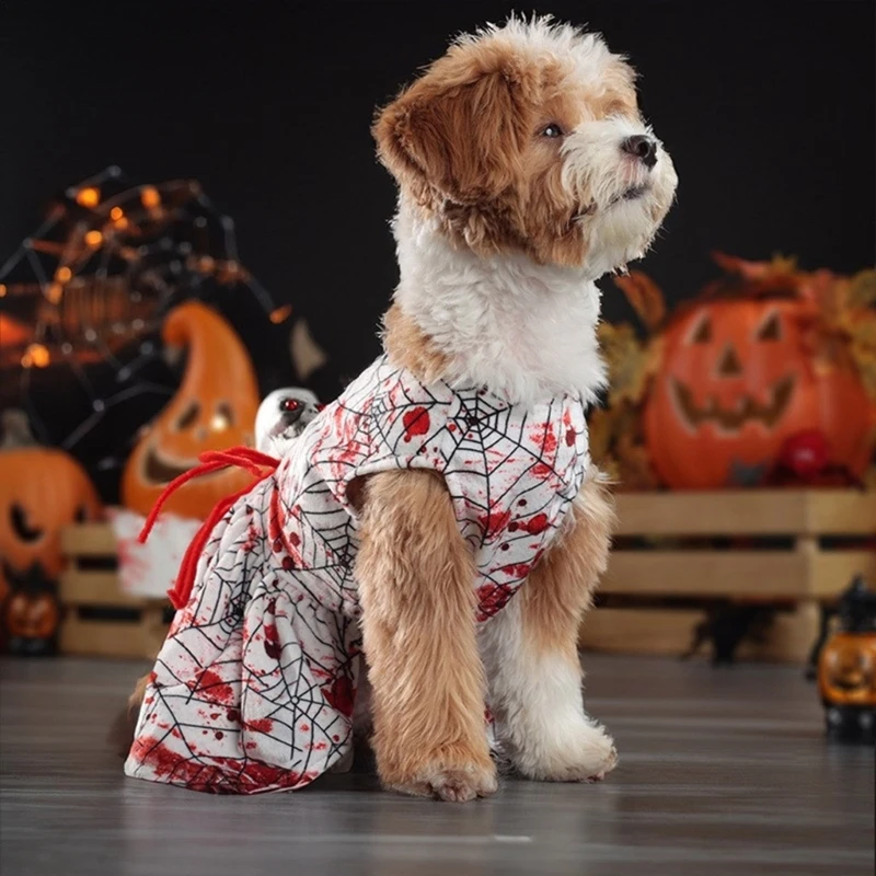 Halloween Pet Costume Scary Blood Splattered Dress for Dogs and Cats Festival Theme Dressingup Outfit Party Dogs Supply