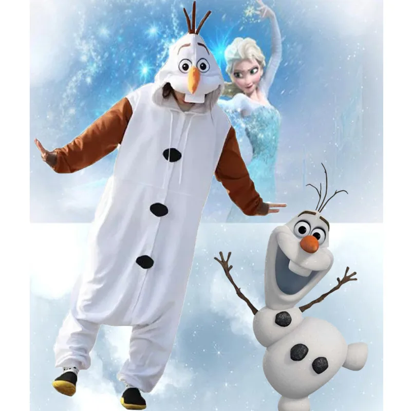 

Disney Olaf Snowman Cosplay Costume Cute Anime Design Pajamas Jumpsuits Kids Kawaii White Fleece Cartoon Party Dress For Women