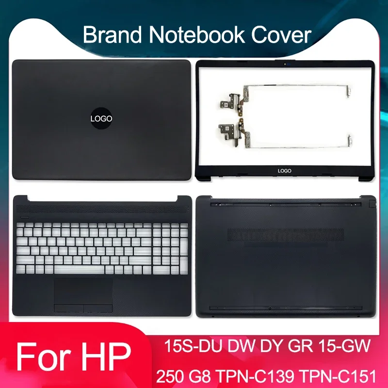 New LCD Back Cover Front Bezel Palmrest Bottom Case Hings For HP 15S-DU 15S-DW TPN-C139 250 G8 15-GW TPN-C151 Laptop Cover Black