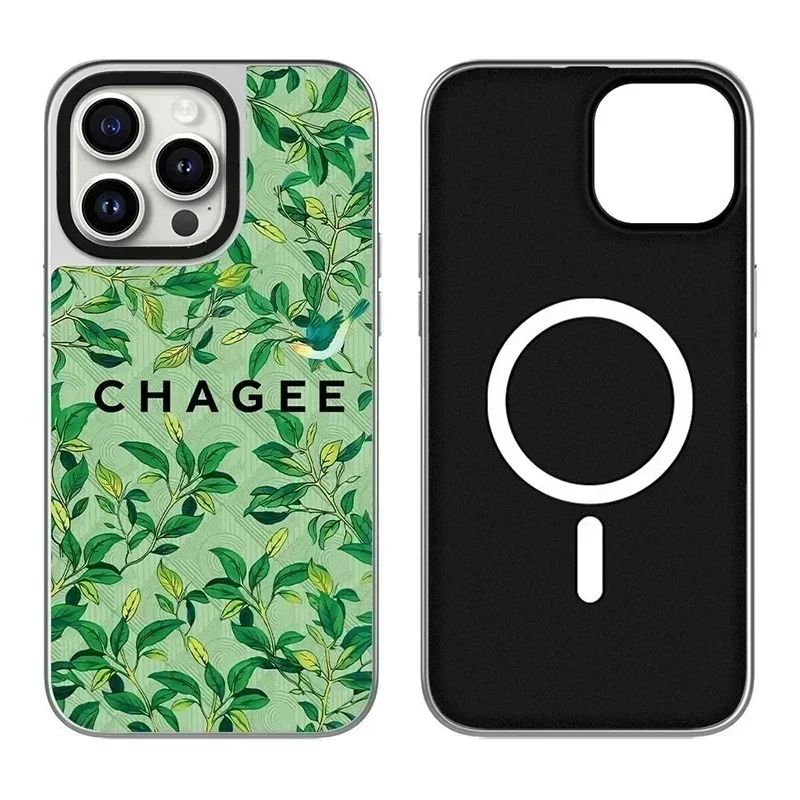 

Green Tea Pattern iPhone 11 12 13 14 15 Pro Max Mirror Surface MagSafe Case Cover Shell