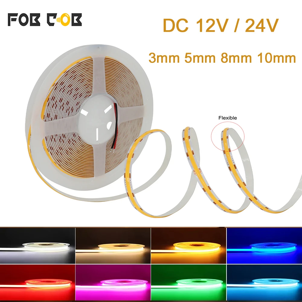 12V 24V LED Strip Light 5M 10M LED Ribbon Tape 5mm 8mm 10mm COB LED Strip Lights 16.4FT 32.8FT Lined Lighting for Room Decor