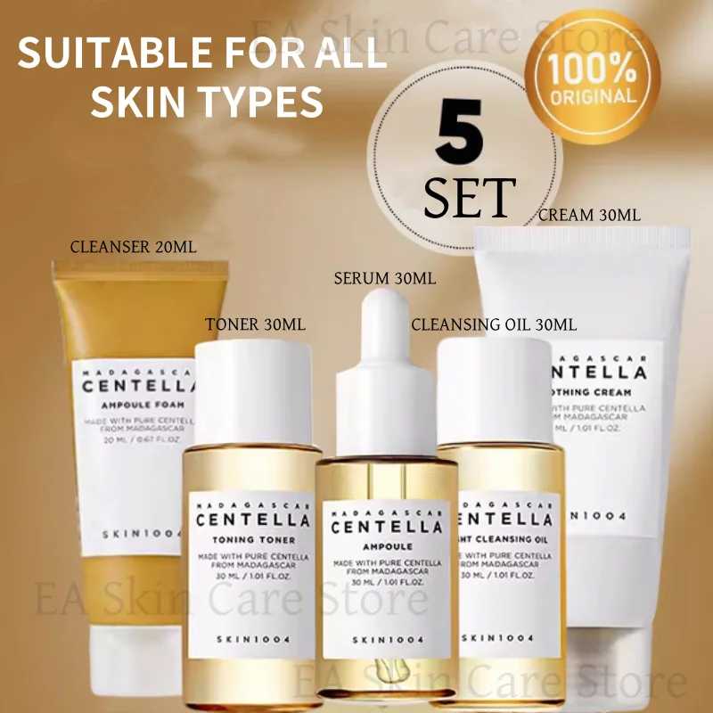 Centella Asiatica Skincare Travel 5-piece Set Skin1004 Travel Size Serum Faciale Toner Soothing Cream Cleansing Oil Ampoule Foam