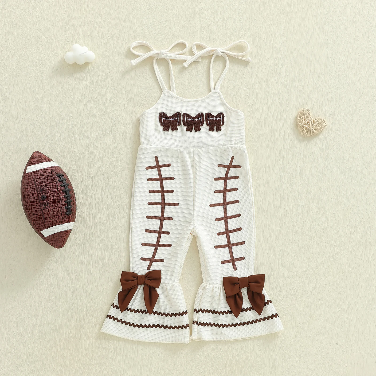 

Летние комбинезоны для маленьких девочек с бантом для регби и завязками, футбольные комбинезоны, милые расклешенные брюки на тонких бретельках для малышей, комбинезон, одежда