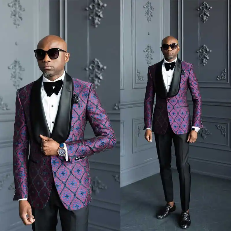 

Luxury Shawl Lapel Tuxedos One Button Jacquard 2 Pieces Jacket Sets Classic Fit Prom Male Party Customized Outfits