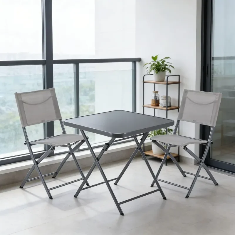 Textilene Wrought-iron Outdoor Bistro Casual Folding Chair Plus Open-air Balcony/yard Portable Table-and-chair Set