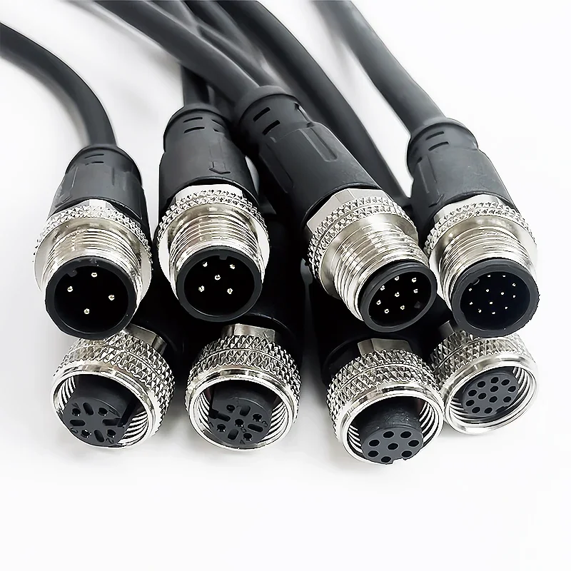 2Meters M12 sensor connector waterproof cable plug Male&Female 4 5 8 12Pin PVC Integrated injection molding M12 connectors