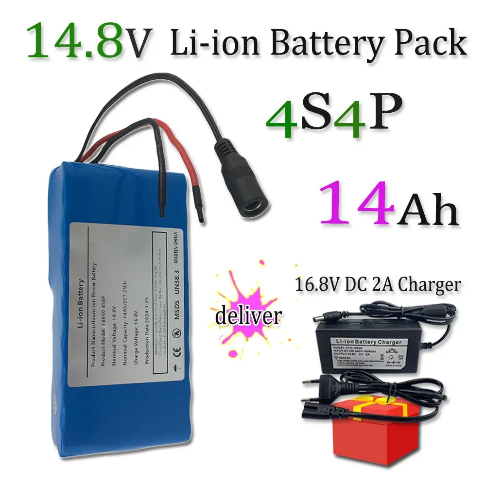 

14.8V 14Ah 18650 Li-ion Power Battery 4S4P 16.8V LED Night Fishing Light Heater Miner's Light Amplifier Battery BMS+Charger