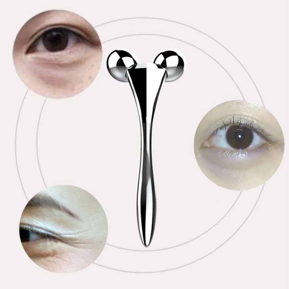 أسطوانة تدليك الوجه الفضية مصنوعة من خليط معدني وقبضة مريحة ومدلك دوار للوجه أداة تدليك محمولة للعناية بالبشرة للوجه والعين #2