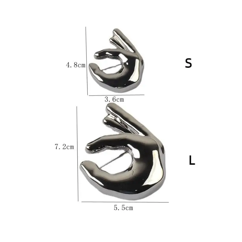 Unique Alloy OK Gesture Brooch Pin Minority Design Jewelry Accessories Metal Glossy Clothes Bag Badge Gift