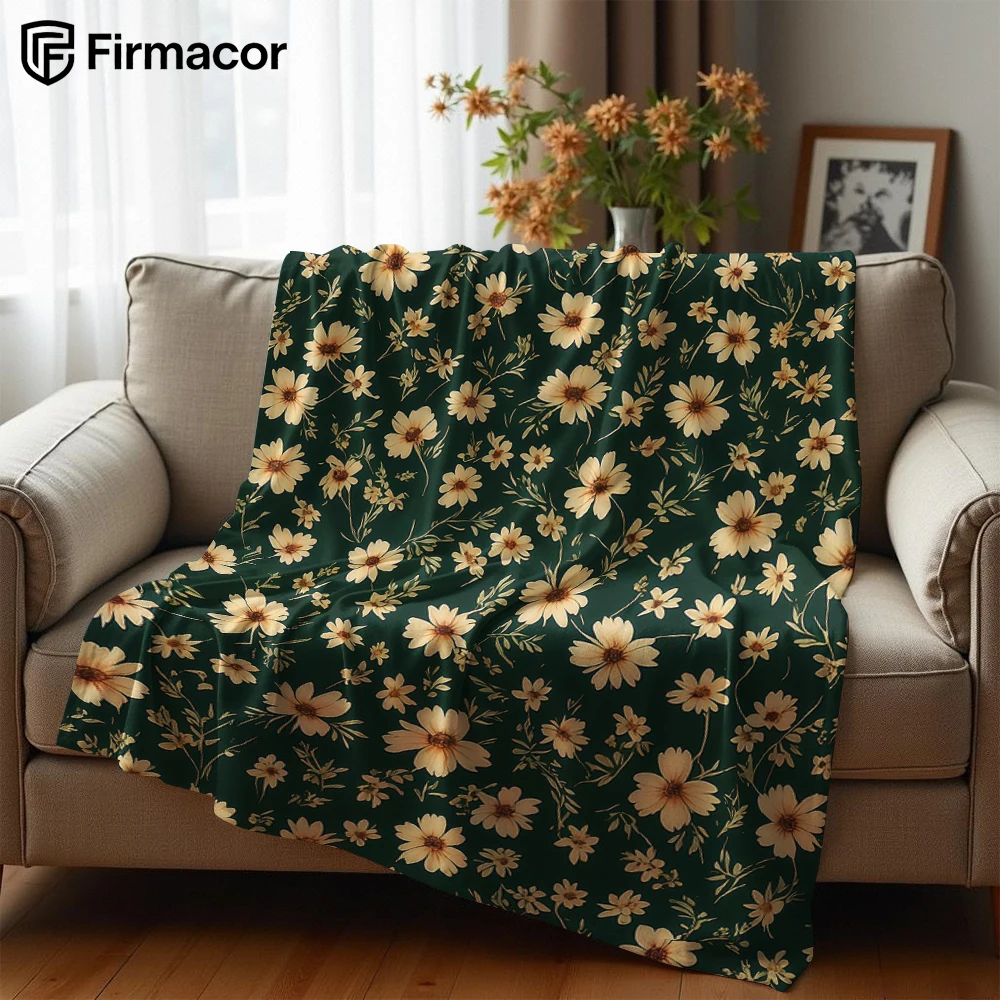 Ink & Gold Daisies Ultra Soft Sherpa Fleece Blanket Fluffy Warm Halloween Cozy Throw for Sofa Couch Bedroom Gift All season