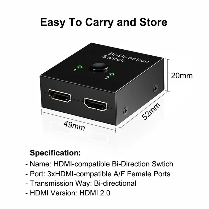 4K HDMI-kompatibler Switch Bidirektionaler Splitter 1x2/2x1 Adapter 2-in-1-Ausgang Konverter für PS4 Pro/4/3 TV Box Switcher Konverter – Detail 10