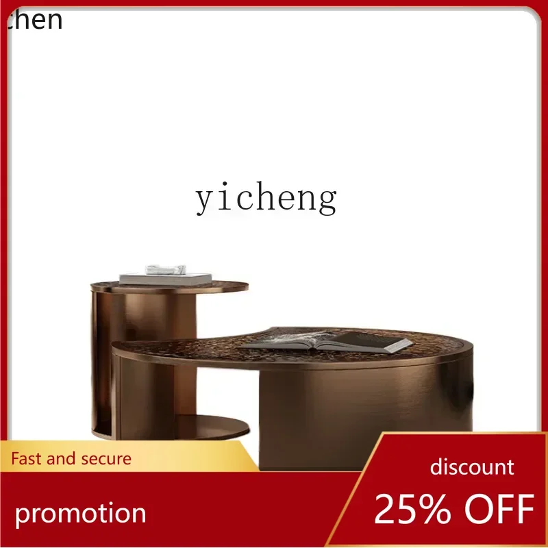 ZML Minimalist Stainless Steel Hot Melt Tempered Glass Water Ripple Round Artistic Coffee Table