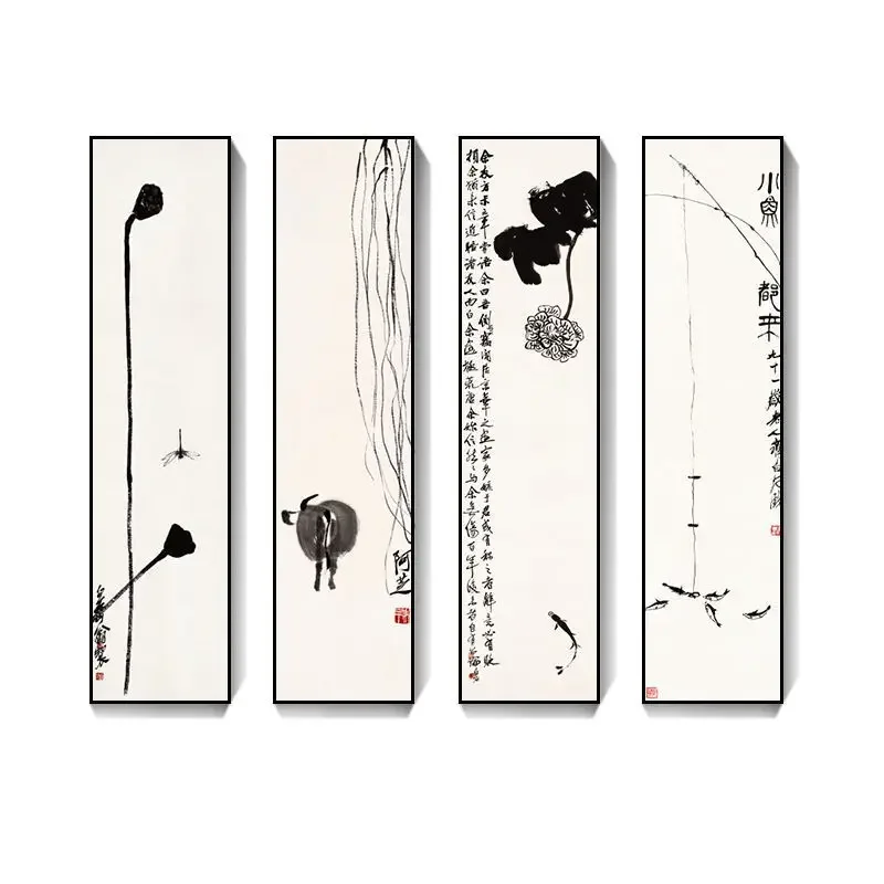 

Sofa, background wall, decorative painting, new Chinese style, quadruple combination, tea room, study, hanging painting,