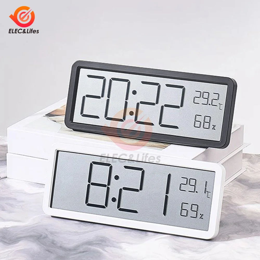 หน้าจอ LCD นาฬิกาแขวนดิจิตอลเวลาอุณหภูมิความชื้นจอแสดงผลนาฬิกาอิเล็กทรอนิกส์แขวนเดสก์ท็อปนาฬิกาดิจิตอลแบตเตอรี่ขับเคลื่อน
