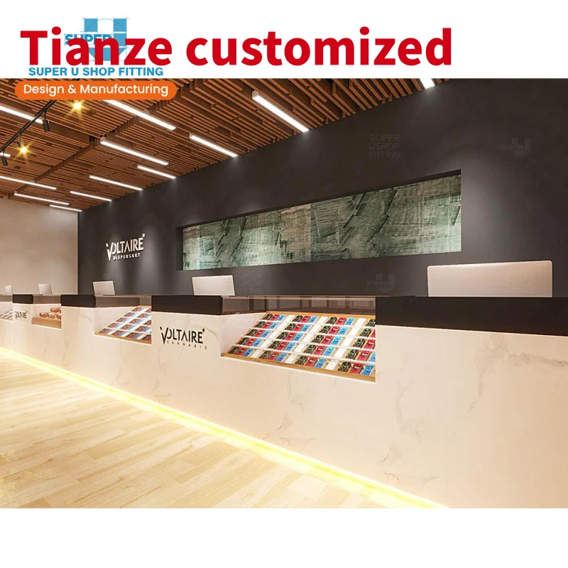 (customized)Custom Wood Counter Display Rack Shop Furniture Trendy Vintage Smoke Shop Design