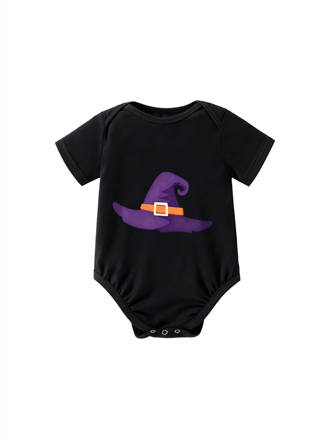 

​Baby Bodysuit Sleeve Purple Witch Hat with Orange Band and Buckle Design for Infant Boys Girls Halloween Magic Theme Outfit​