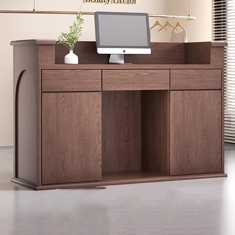 Houten koffie-receptiebalies L-vormige toonbankservice Modern design Receptiebalies Winkel Kassa Schreibtisch Kantoormeubilair