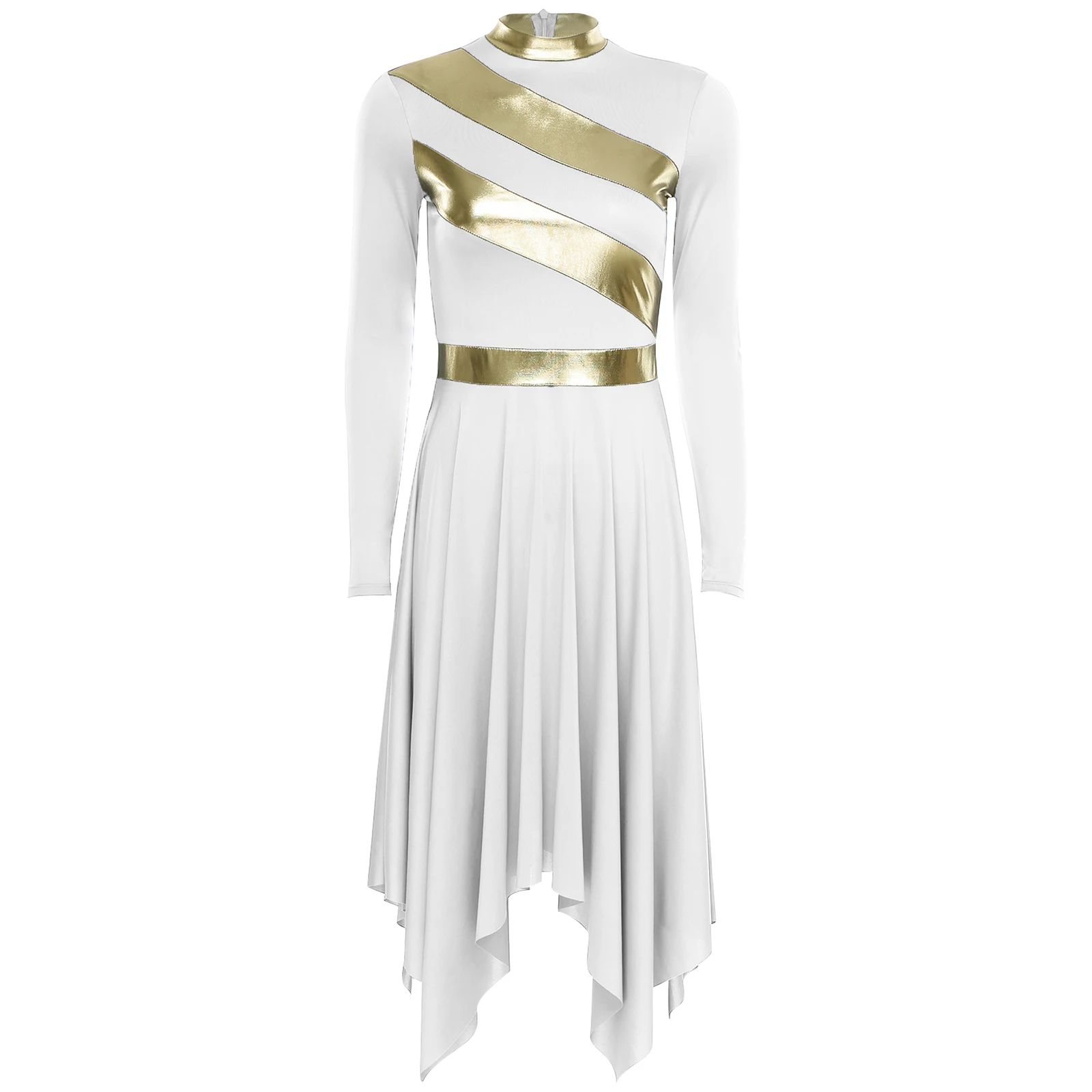 

Womens Church Worship Praise Dress Long Sleeve Irregular Hem Dress Tunic Liturgical Lyrical Modern Dance Performance Costume