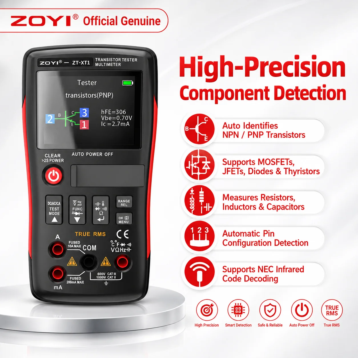 ZOYI ZT-XT1 2-in-1 High Precision Smart Digital Multimeter Transistor Tester Voltage Resistance Diode Triode Continuity Test