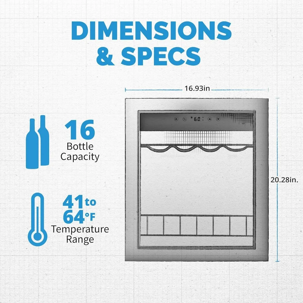 Refrigerador compacto para vino, encimera independiente con puerta de vidrio con protección UV, capacidad de 16 botellas