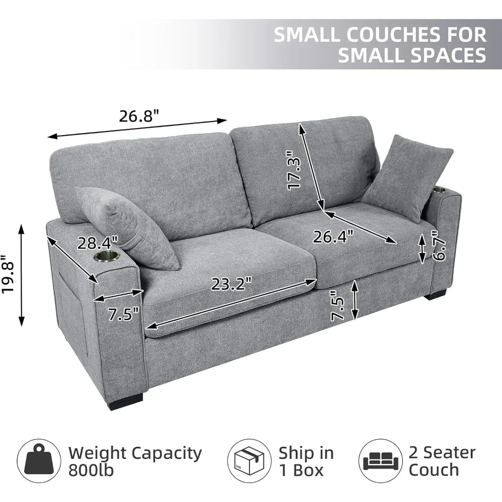 Sofás pequeños de 62" para espacios pequeños, sofá de apartamento Loveseat con carga USB/tipo C y 2 portavasos
