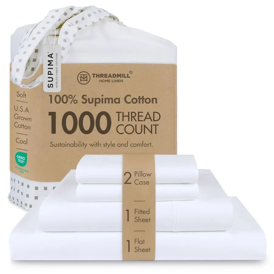 

Certified 100 American Supima Luxury Cotton Sheets CaliforniaKing Sheets,1000 Thread Count Sateen Weave, 4 Pc Luxury Bed Sheets