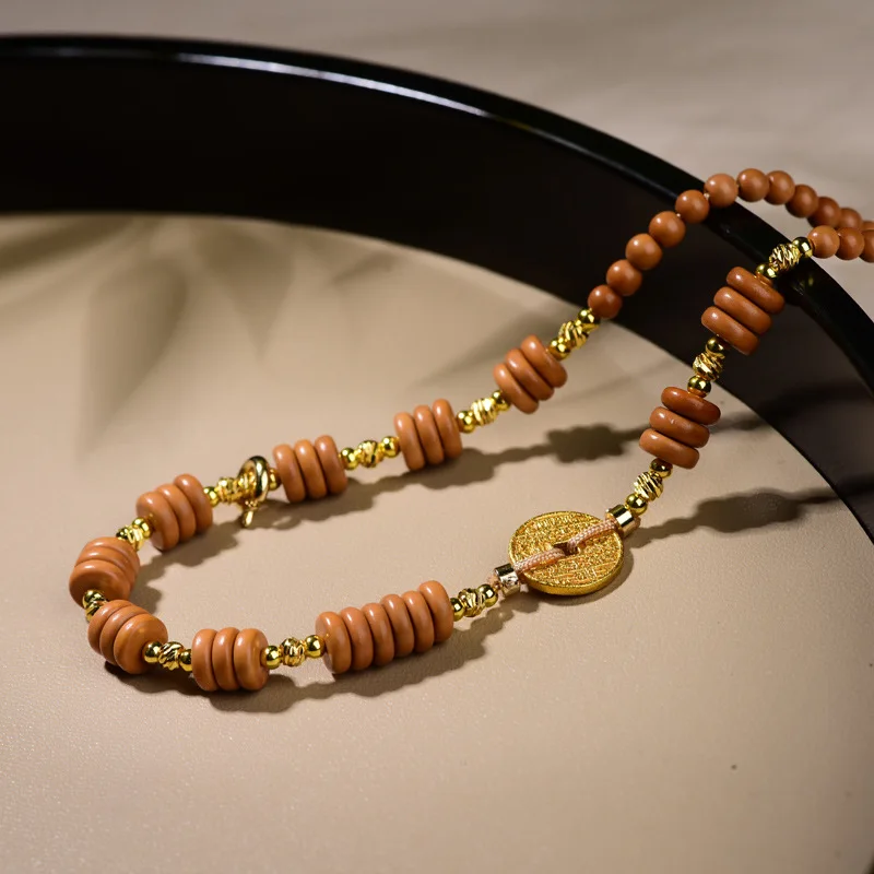 Olive kernel handmade necklace lanyard mountain ghost copper money ancient style jade matching rope braided rope beeswax rope