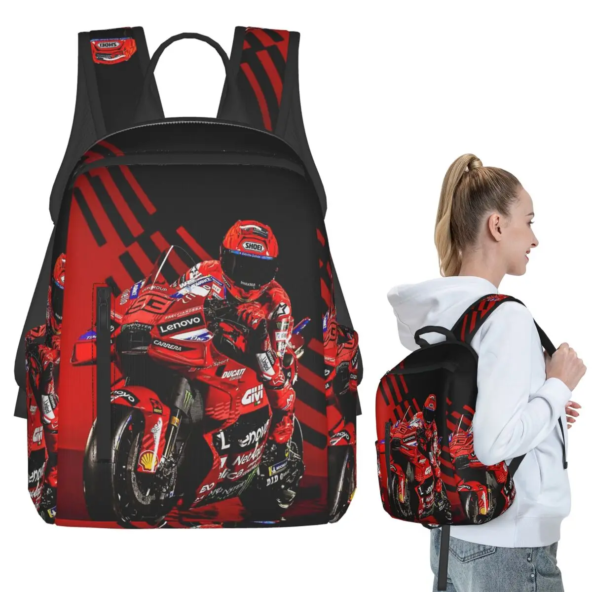 Motorrad-Rennsport-Rucksack von Marqueze, für Studenten, Jungen und Mädchen, Büchertasche, Kinder-Schultasche, Laptop-Umhängetaschen für Männer und Frauen