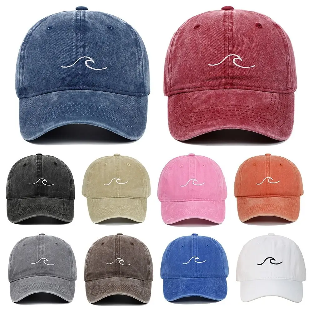 Fashion WASHED DENIM Men Women Vintage Sunscreen Hats Wave Embroidery Baseball Caps Distressed Faded Cap Baseball Hats