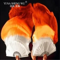 Abanico profesional para danza del vientre para mujer, un par de velo de seda Real, accesorios para actuación en escenario, Pub Show, fotografía, tinte a mano, 180cm