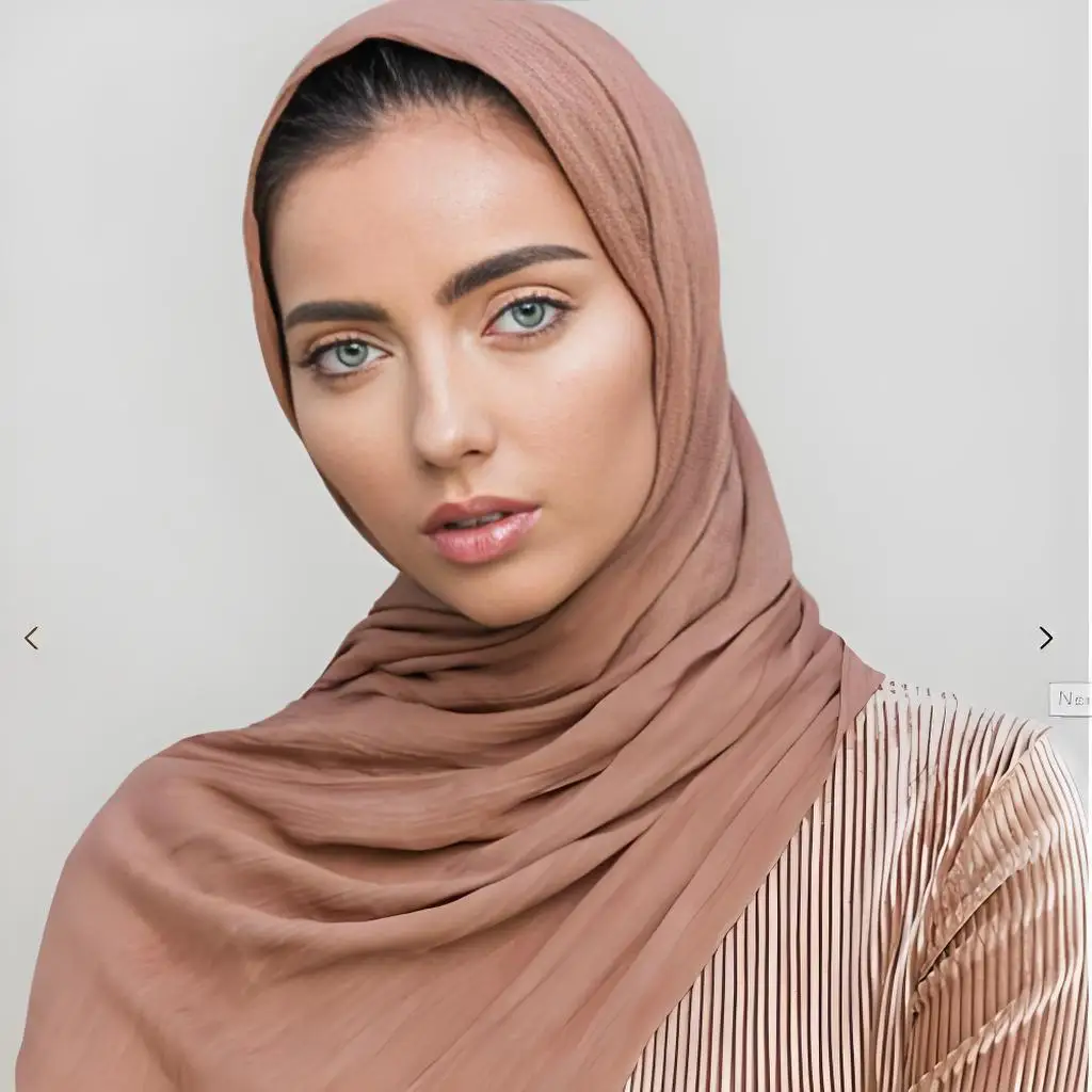 

Rolled Edge Cotton Crepe Long Scarf for Women, Popular Solid Color Minimalist Headscarf