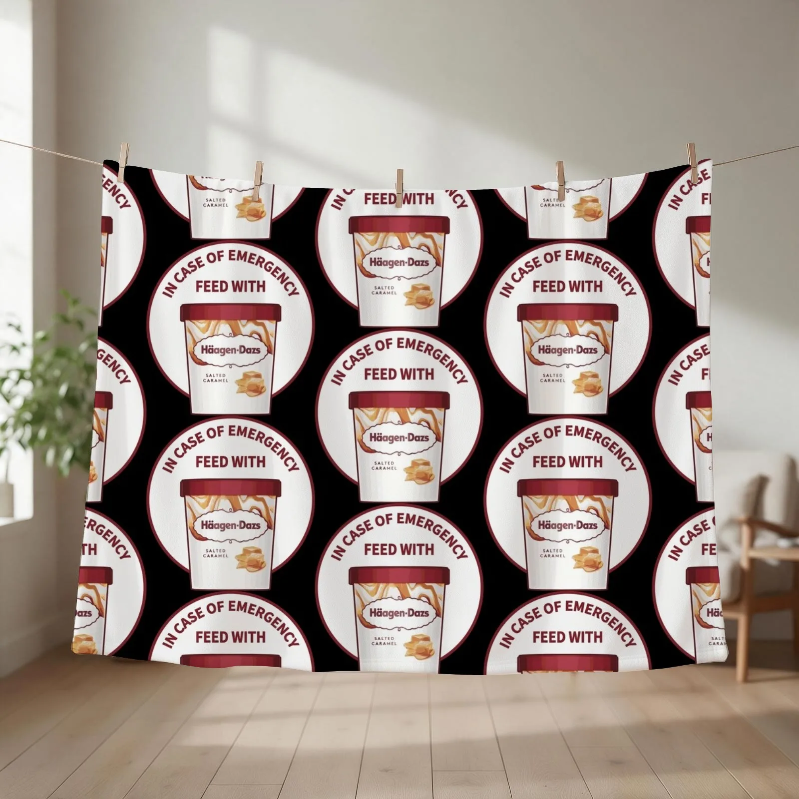 In Case Of Emergency Feed With Haagen-Dazs Throw Blanket couch cozy soft plush fuzzy picnic outdoor blanket