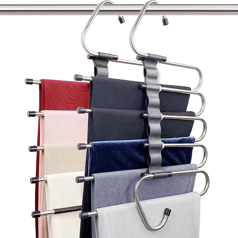 

Pants Hangers Space Saving - 2 Pack For Closet Multiple Layers Multifunctional Uses Easy Install Easy To Use