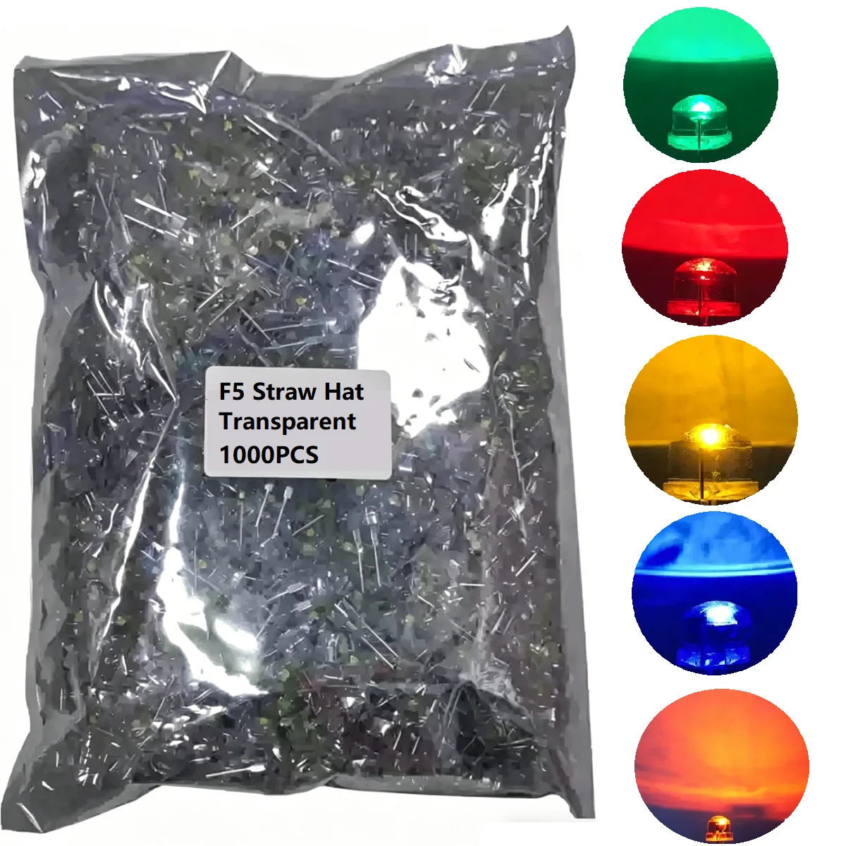 LED F5 Straw Hat Transparent  (RED/BLUE/GREEN/ORANGE/YELLOW) 1000PCS/LOT